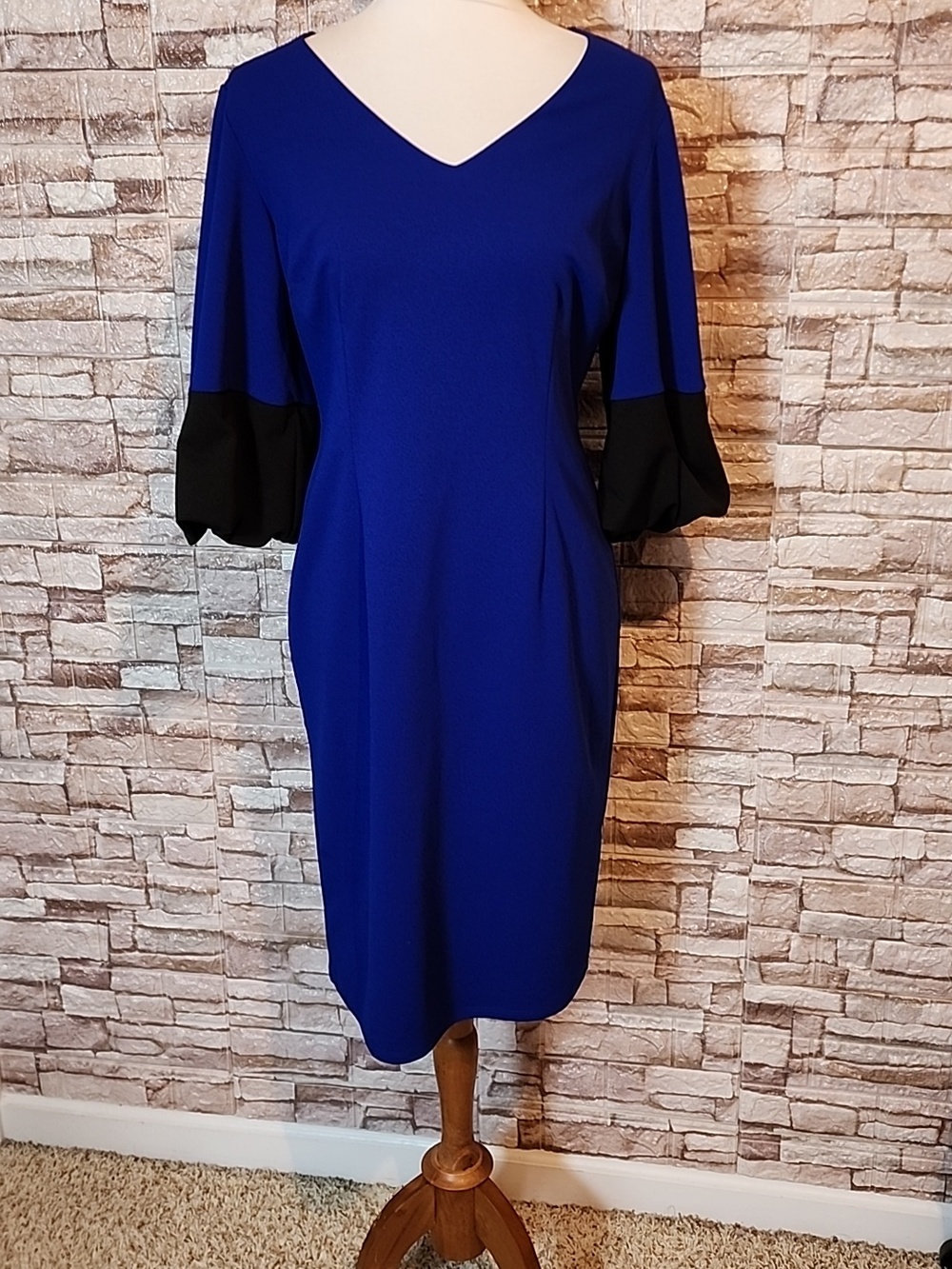 New York & Company Black and Blue  Puff Sleeve Dress